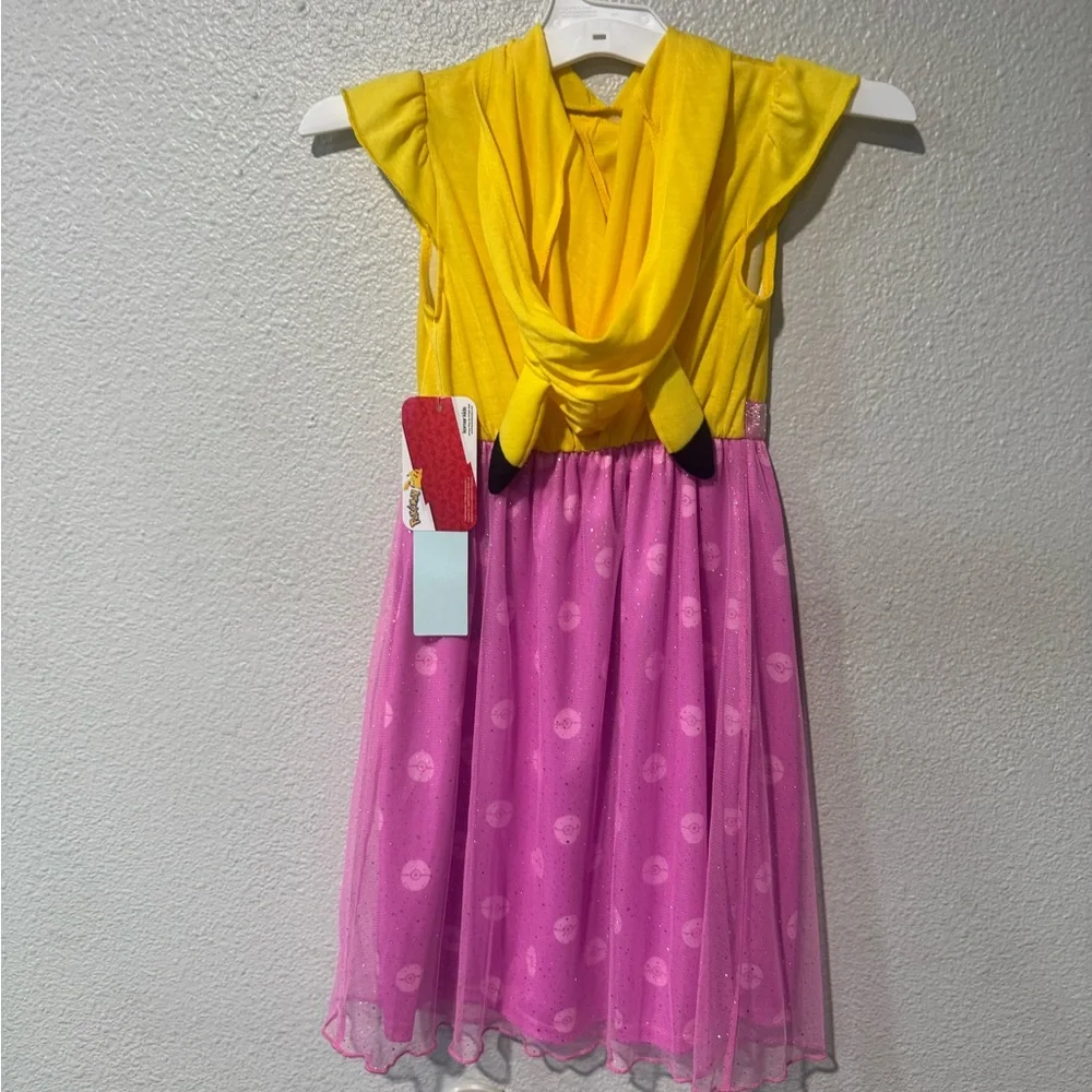 Girl's Pokemon Pikachu Pink Yellow Hooded Character Nightgown dress XS